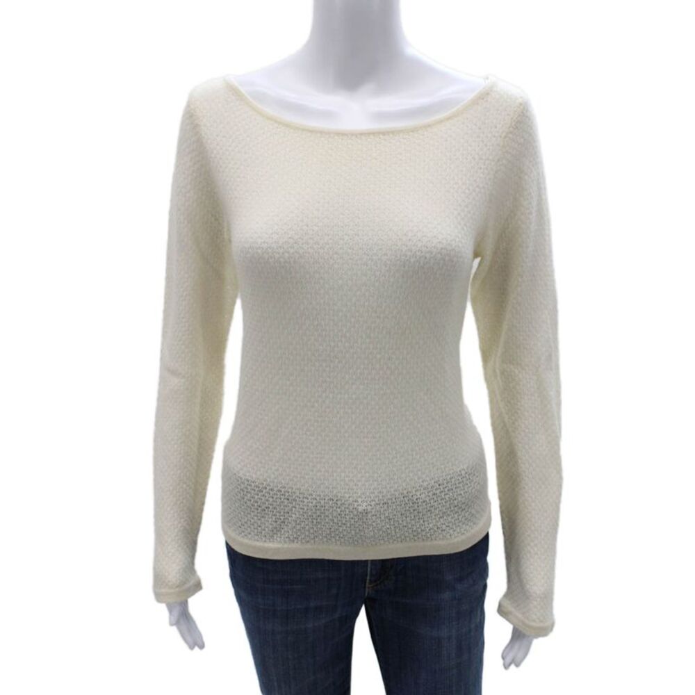 Calypso Christiane Celle Women Cashmere Pullover Sweater Ivory Boatneck Size L